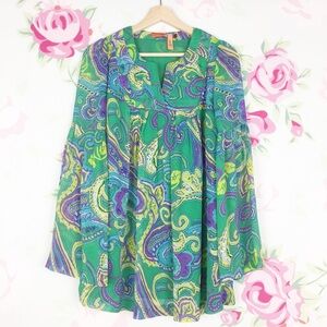 Twelve by Twelve Paisley Print Boho Retro Bell Sleeves Blouse S